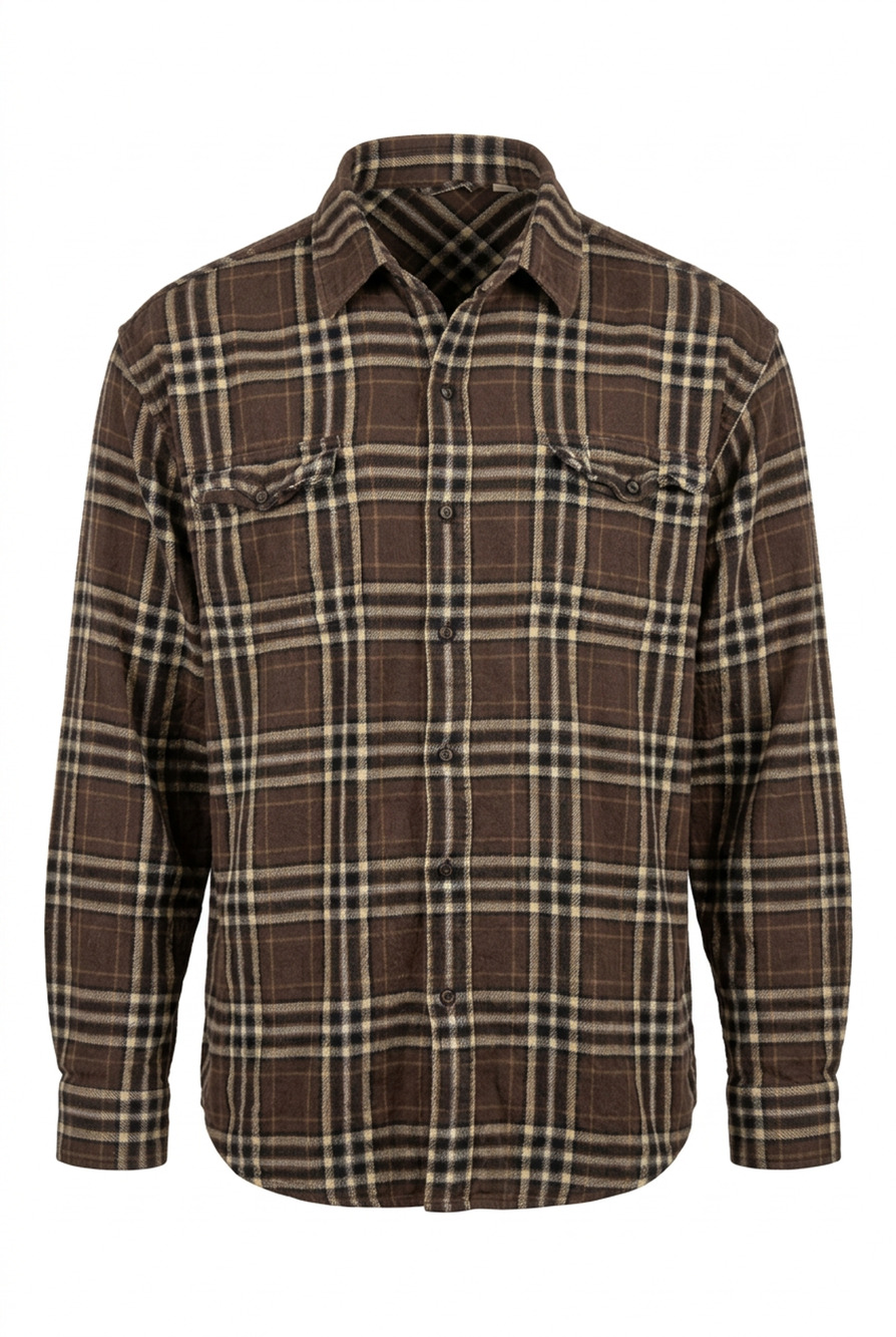 Timberland brown/tan/black stripe plaid flannel Extra Large (XL) Shirt